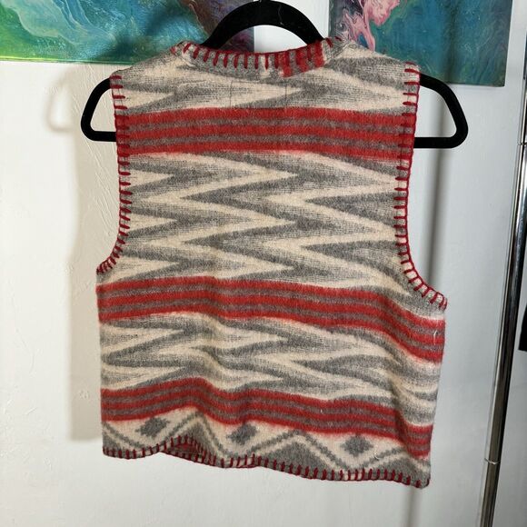 Vintage At Last & Co Vest Wool Blend Southwestern Aztec Wood Buttons Sz L * - Picture 3 of 4